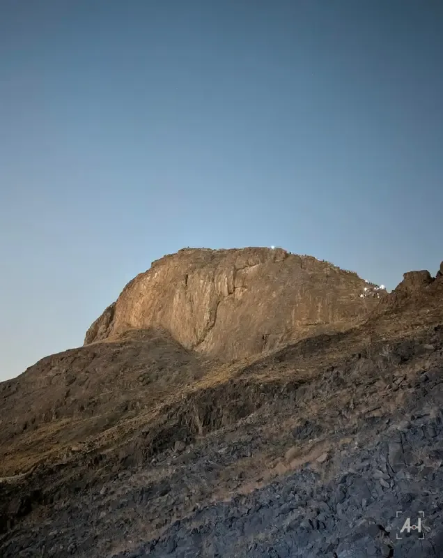 Jabal al-Nour at dusk, pilgrims' lights along the summit
